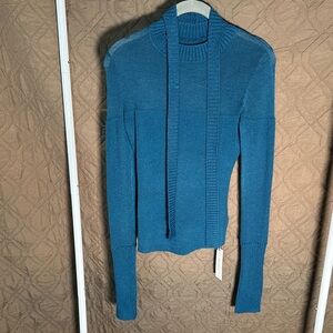Commense Teal Tie-Neck Turtleneck Sweater